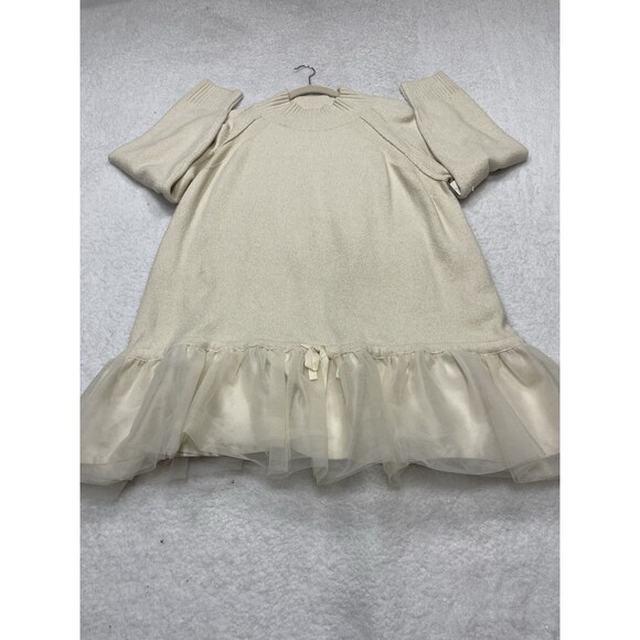 Anthropologie Mini Dress Ivory Long Sleeve Tulle Twofer Preppy Retro Large P NWT - Picture 2 of 12